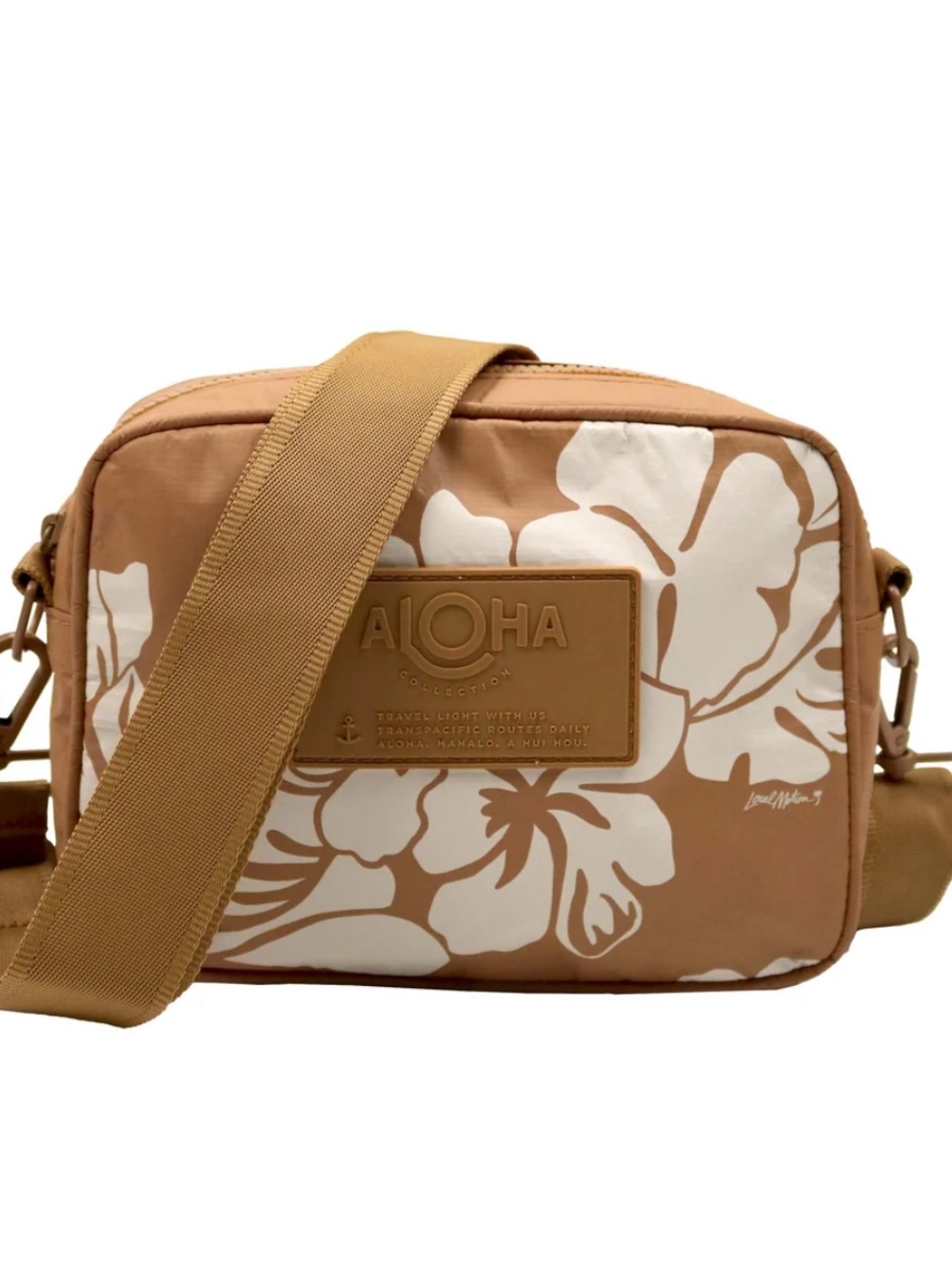 ALOHA Collection x Local Motion Le Tour bag Tan and White Floral Crossbody Bag